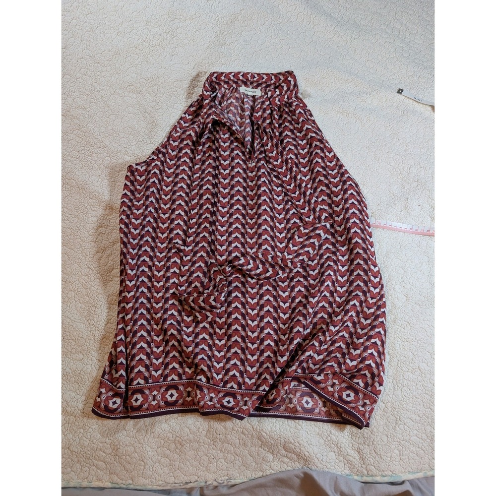 Max Studio Womens Halter Top Geometric Mod Print Burgundy Rust Sleeveless M